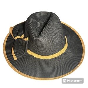 Cappelli Straworld resort cruise beach Paper Braid Black Bow Wide Brim Hat OS